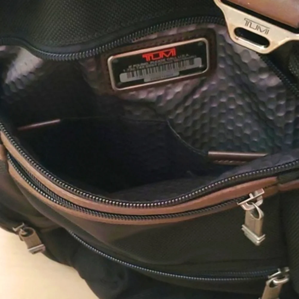 Unisex Tumi Alpha Bravo Knox Backpack in Black & Brown Leather Trim